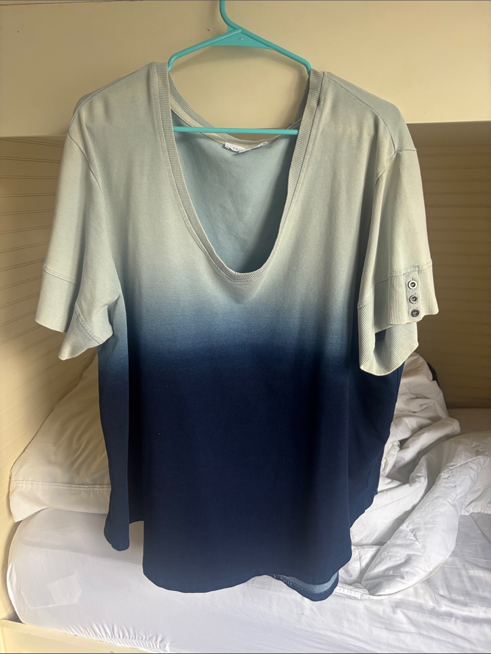 T.J.Maxx Ombre V-Neck Short Sleeve Tee - Light Blue to Navy